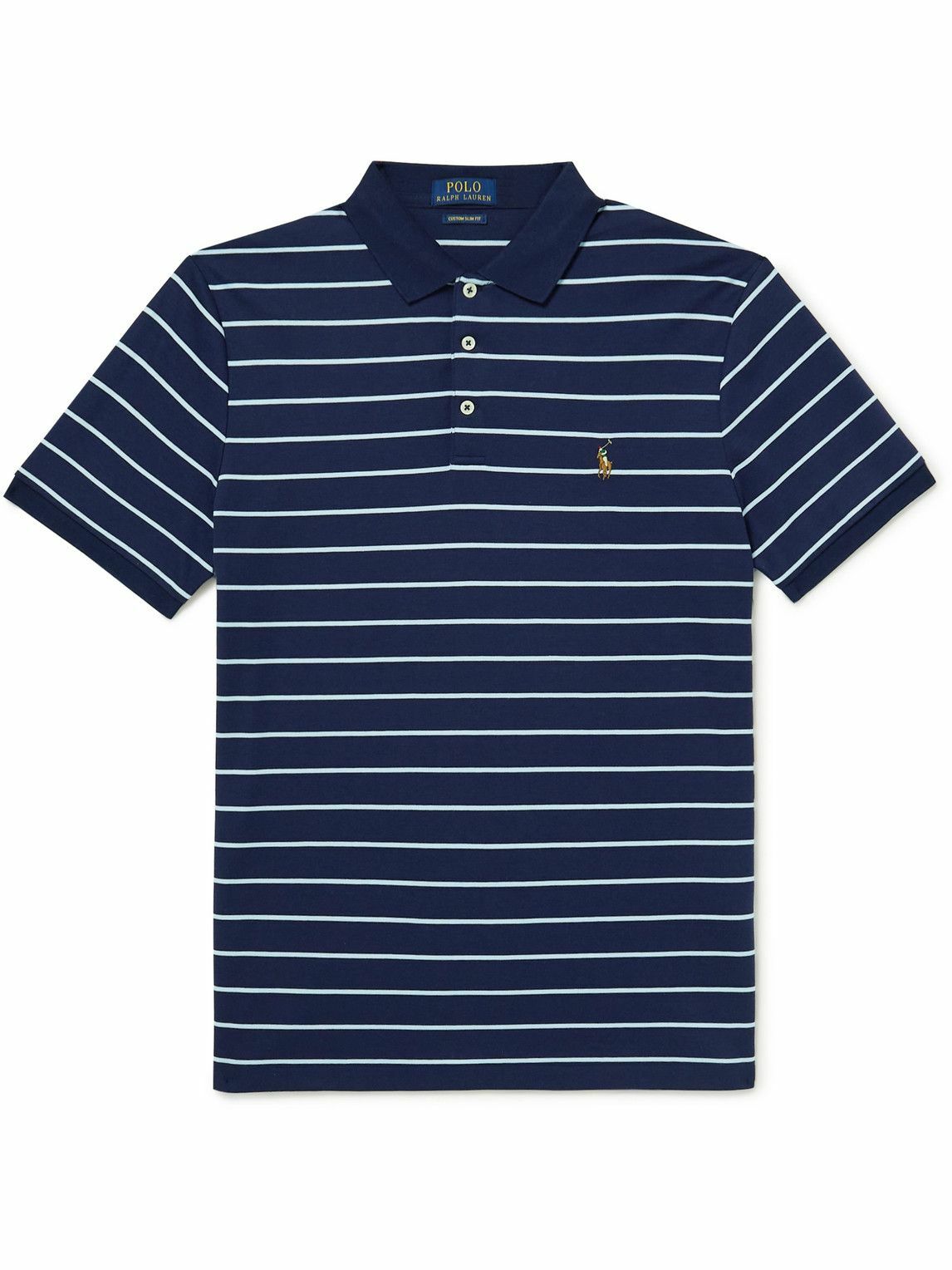 Photo: Polo Ralph Lauren - Slim-Fit Striped Cotton-Piqué Polo Shirt - Blue