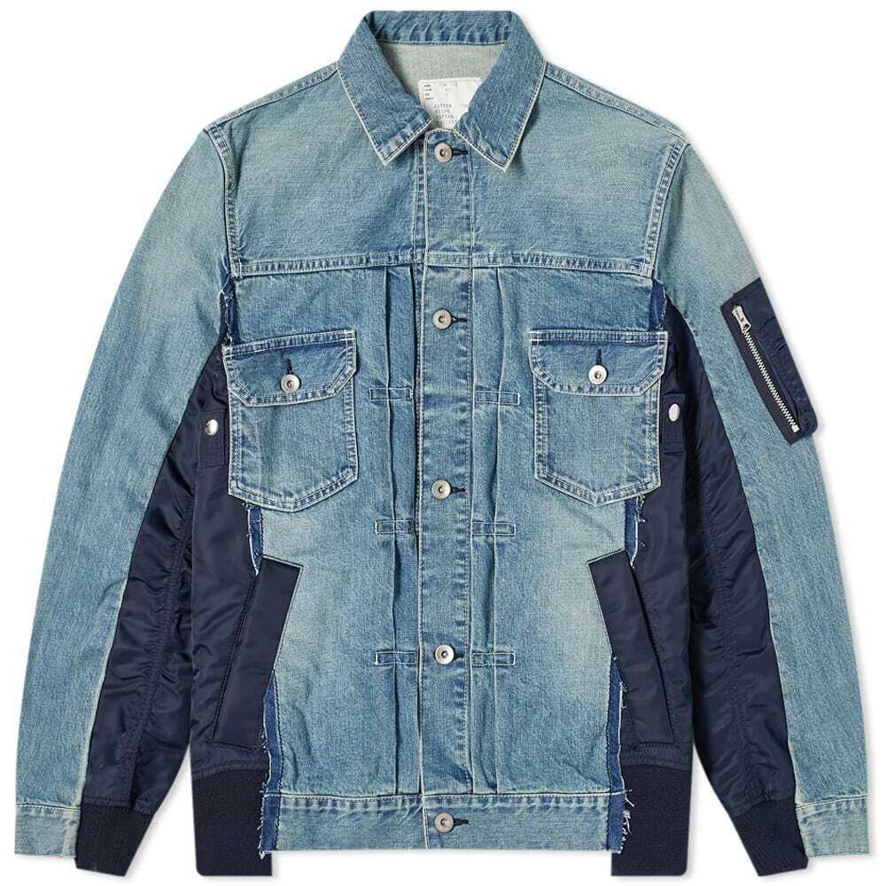 Sacai Men's Denim x MA-1 Jacket in Light Blue Sacai