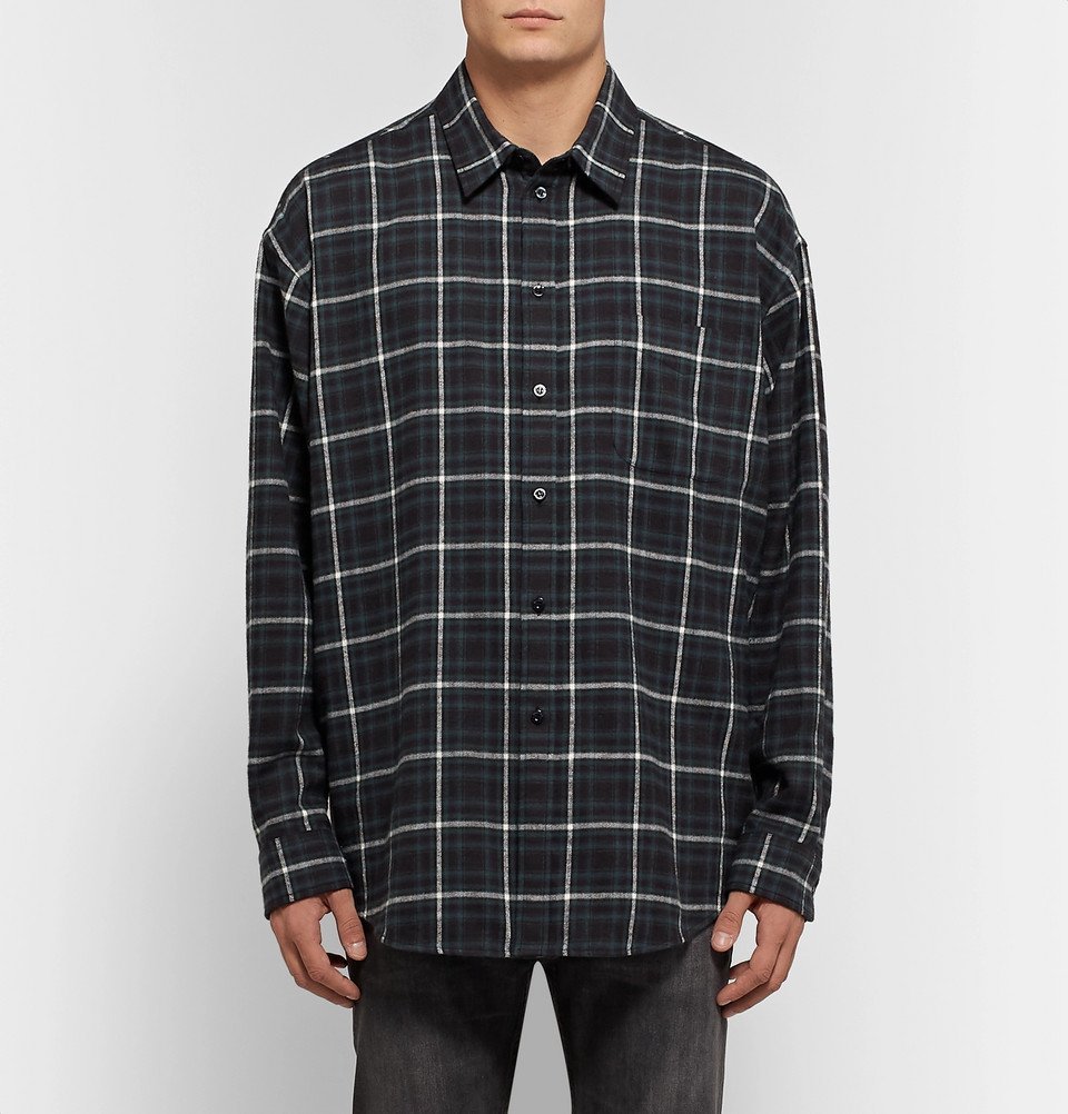 Balenciaga - Oversized Checked Cotton-Flannel Shirt - Dark green Balenciaga