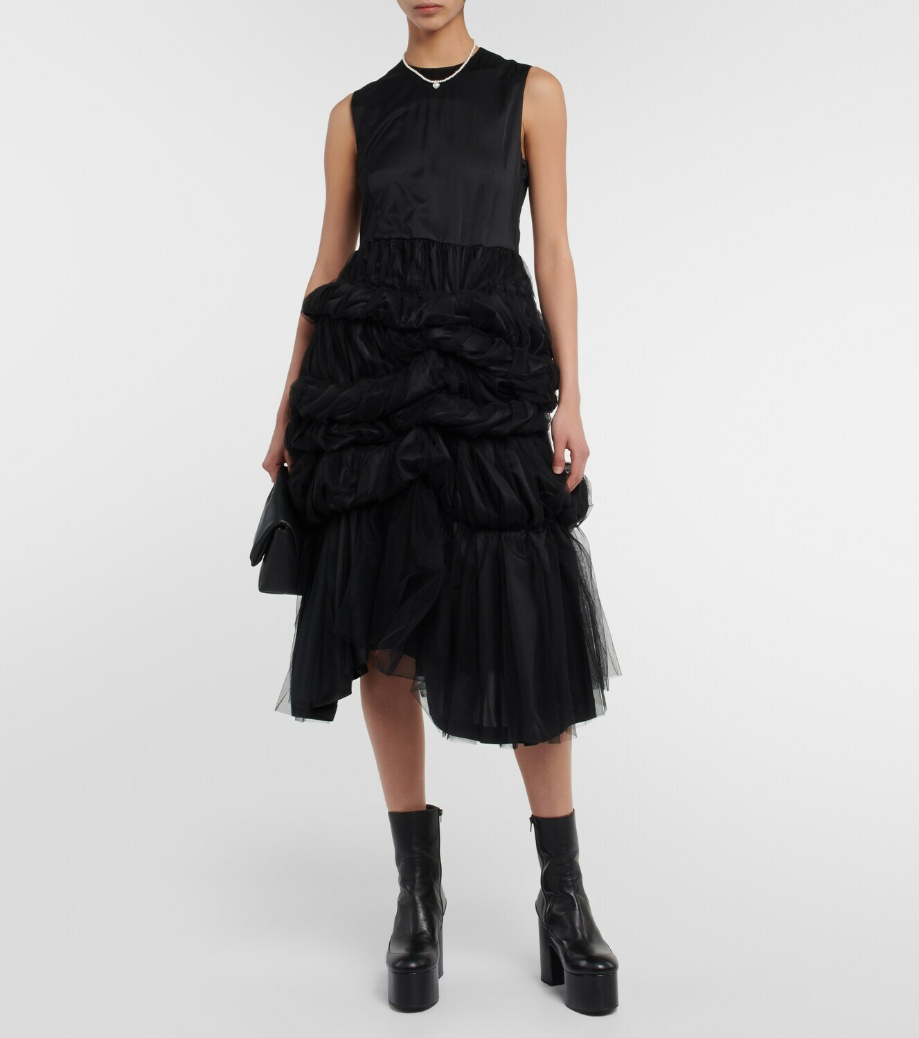 Noir Kei Ninomiya - Ruched tulle midi dress Noir Kei Ninomiya