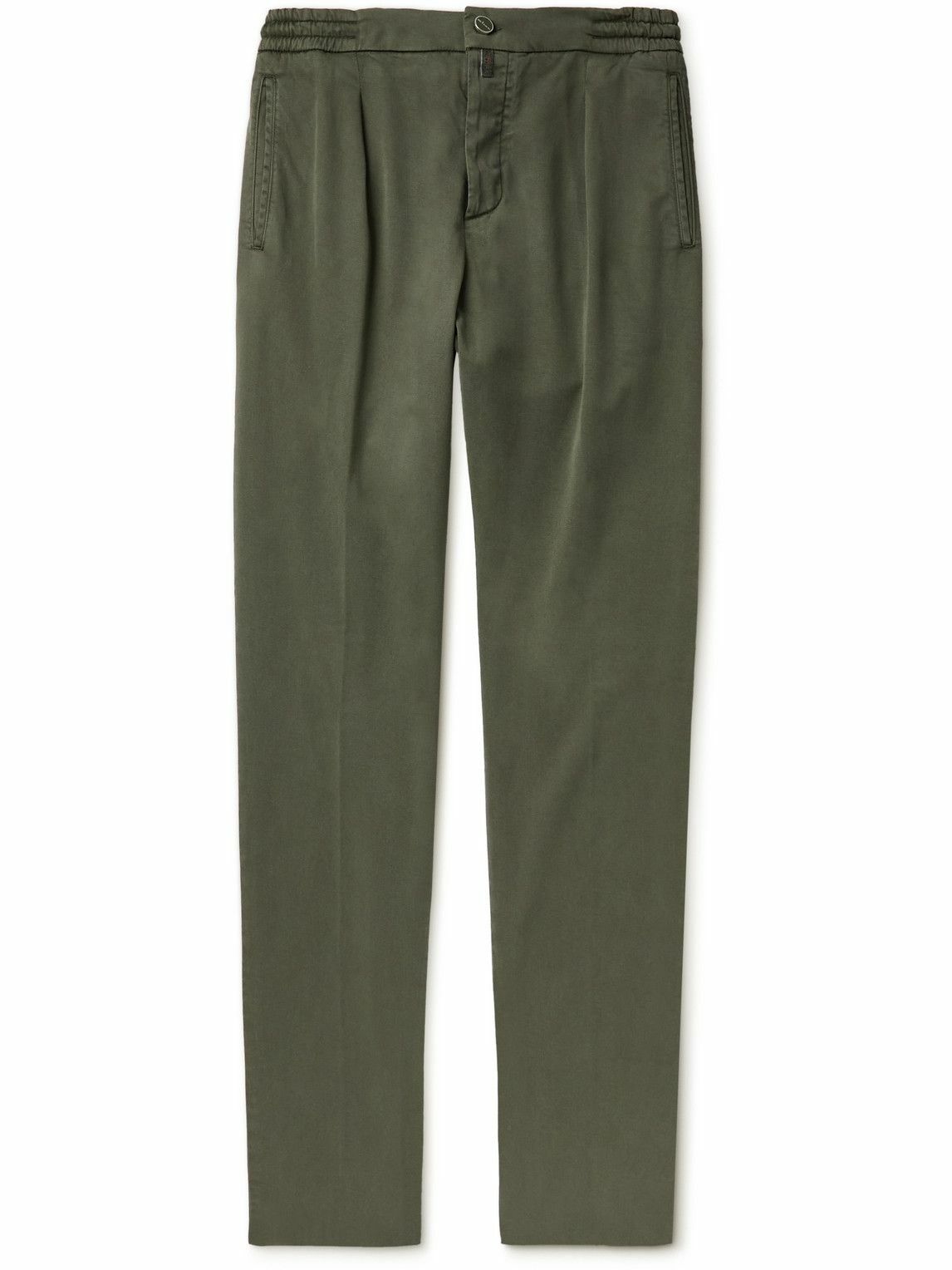 Kiton - Tapered Pleated Stretch-Lyocell Twill Trousers - Green Kiton