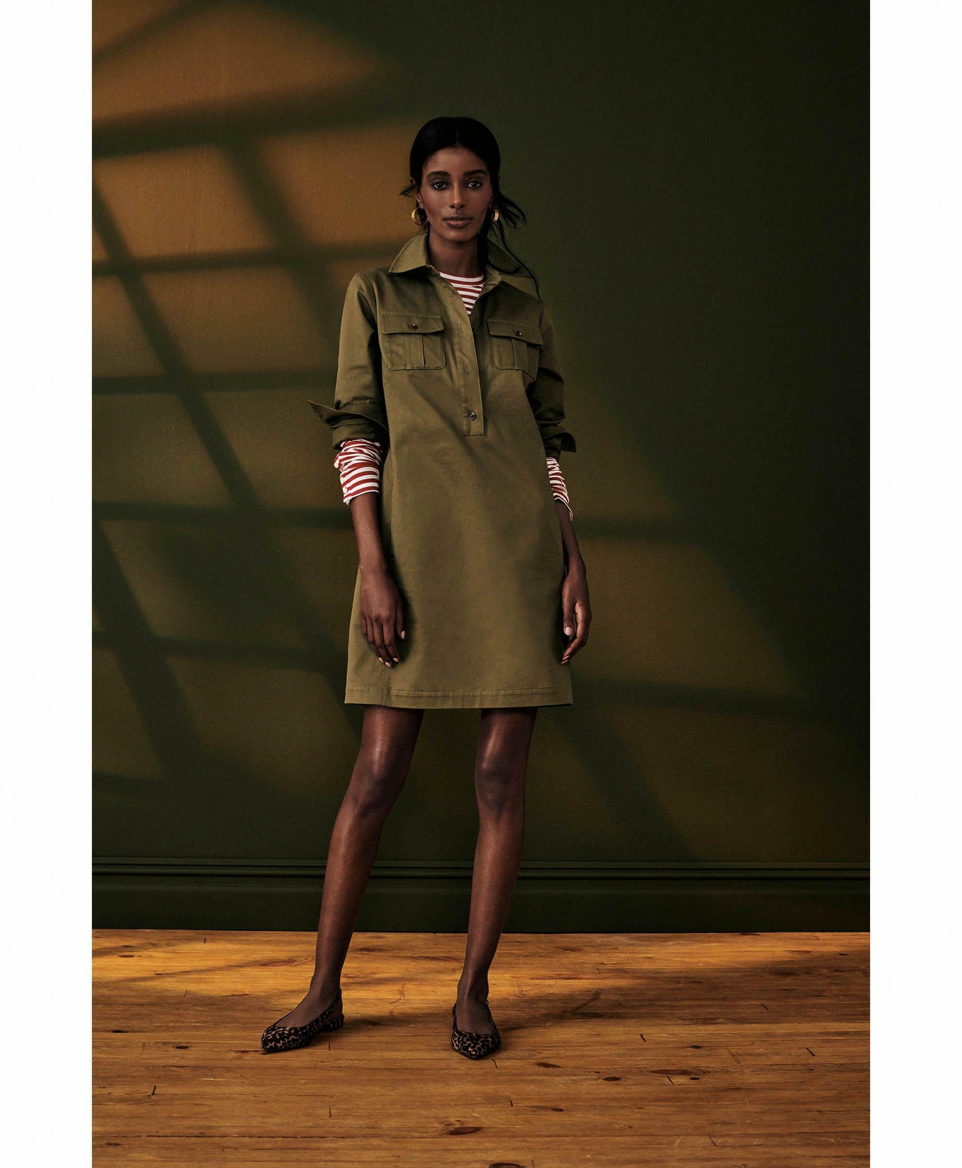 Brooks Brothers Women's Stretch Cotton Military Shirt Dress | Olive