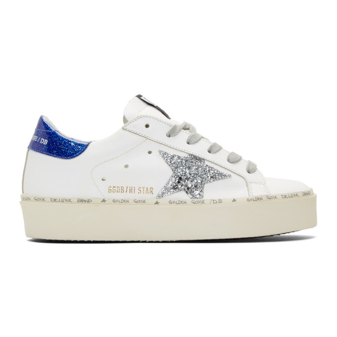 Golden Goose White and Blue Glitter Hi 