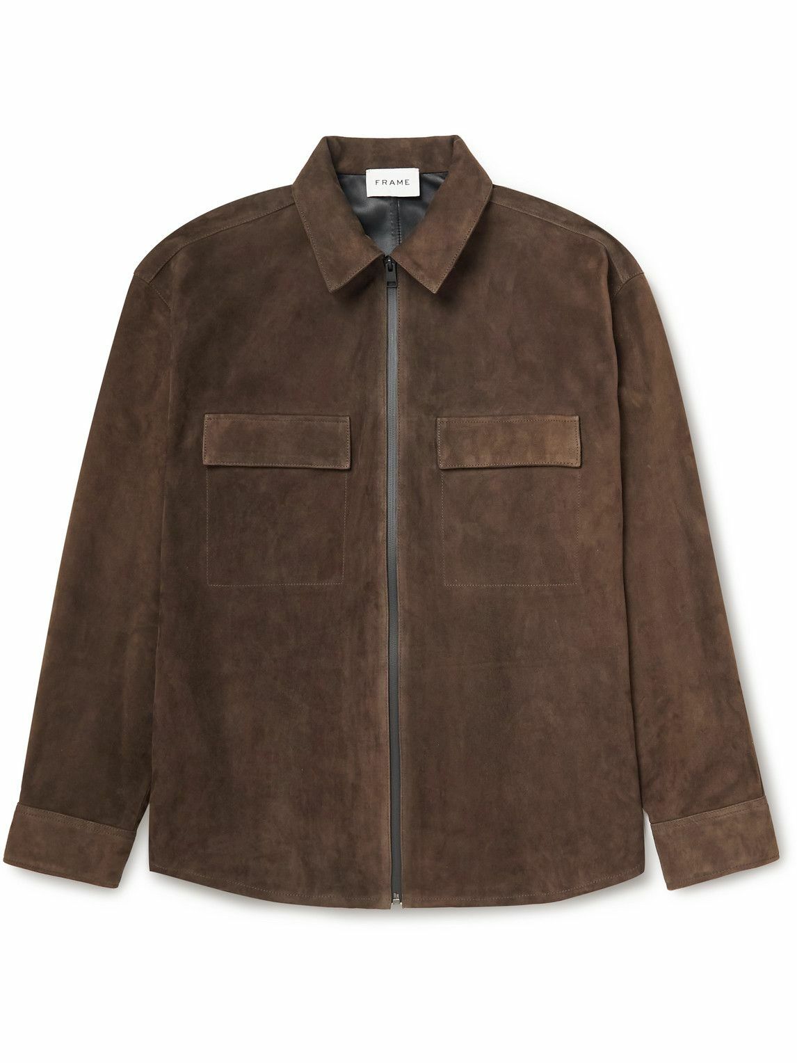 FRAME Suede ZipUp Shirt Jacket Brown Frame Denim