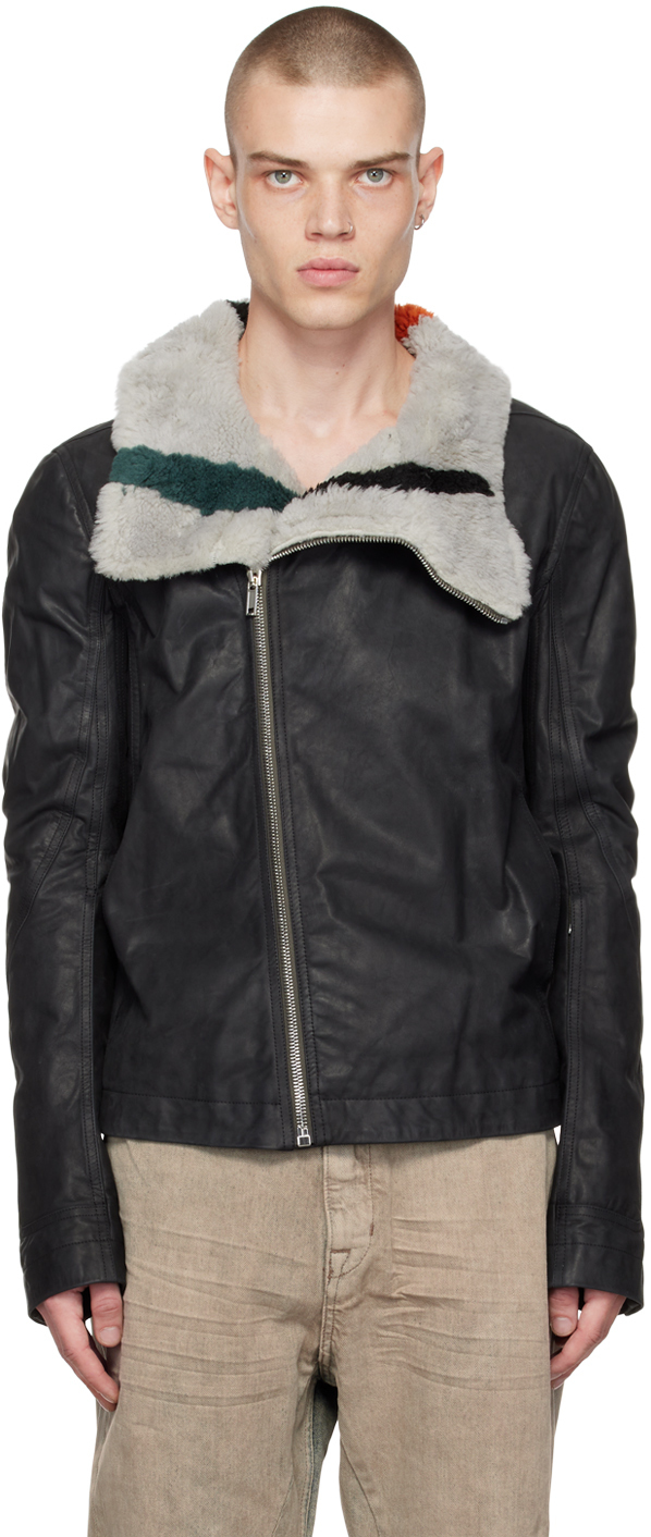 Rick Owens Black & Off-White Bauhaus Leather Jacket