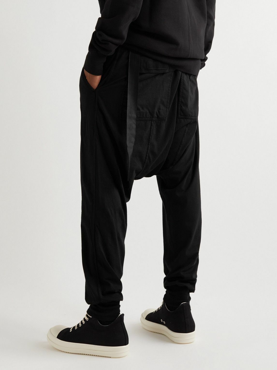 Rick Owens - Tapered Cotton-Jersey Drawstring Trousers - Black