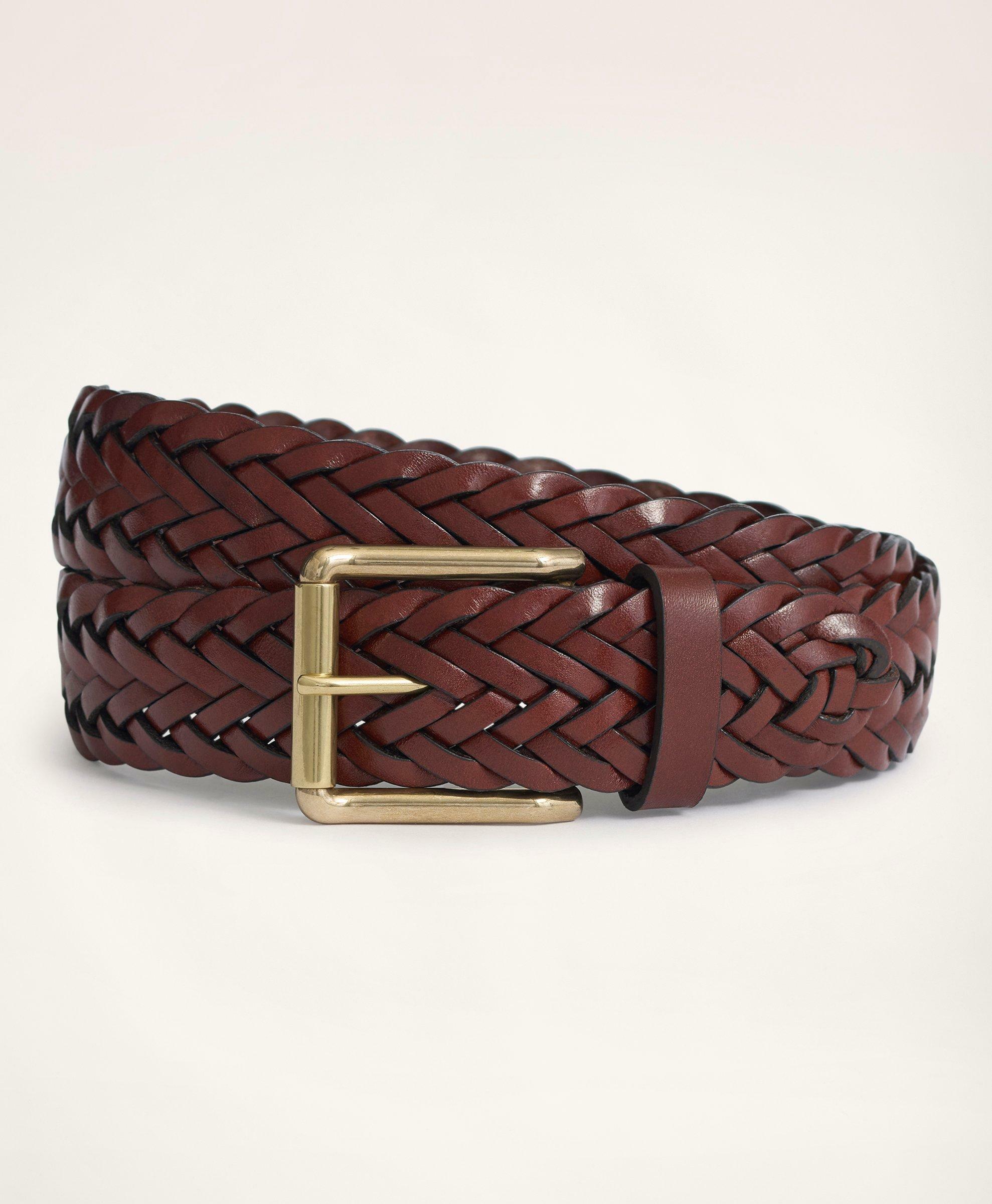 Brooks Brothers Men's Braided Leather Belt | Dark Brown