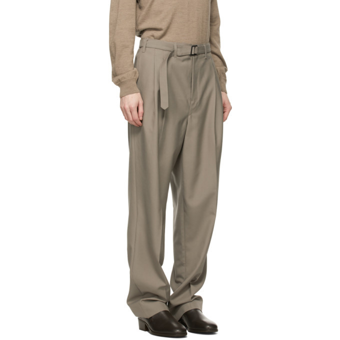 Lemaire Taupe Wool Belted Pleat Trousers Lemaire