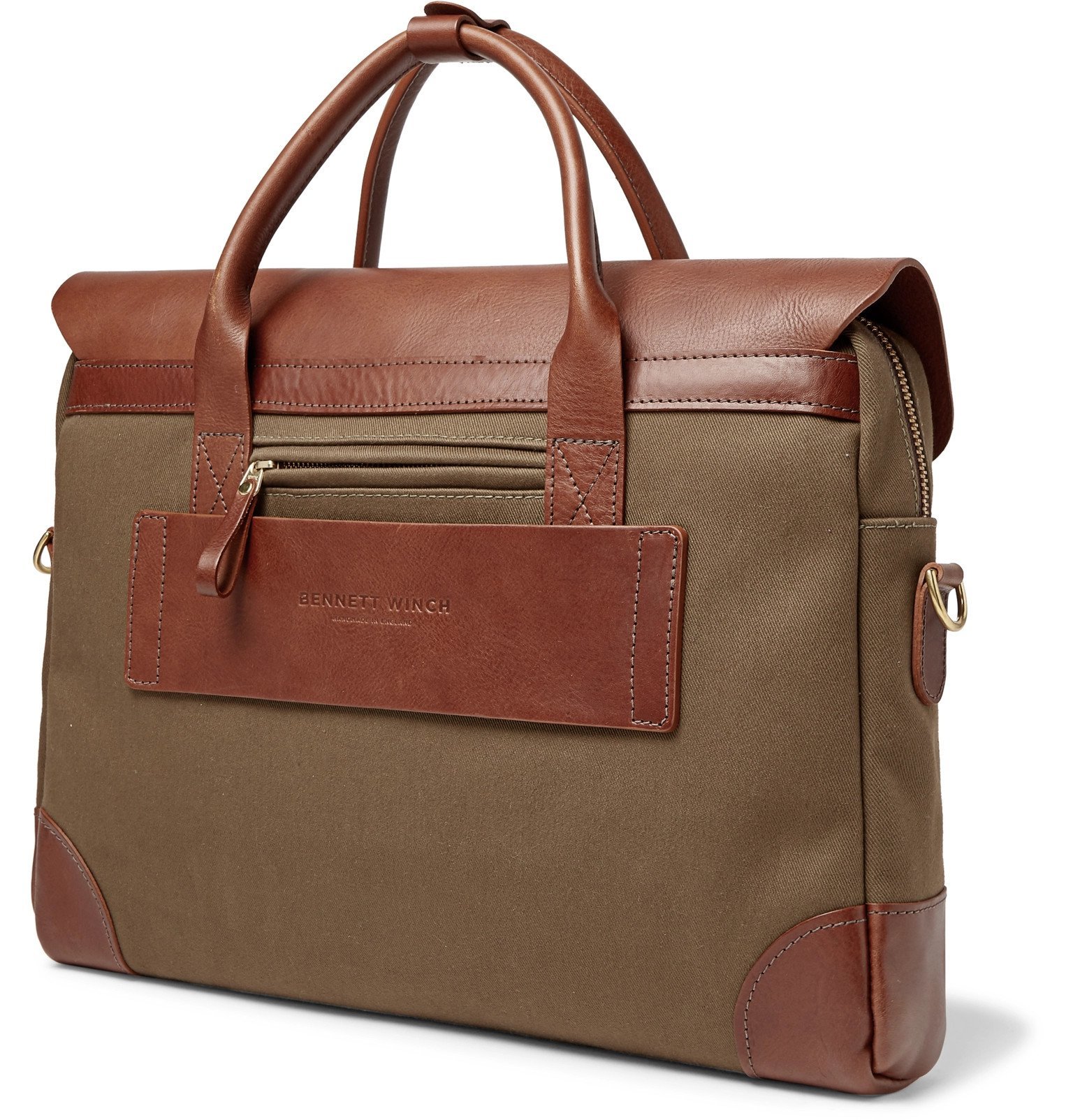 Bennett Winch - Cotton-Canvas and Full-Grain Leather Briefcase - Green ...