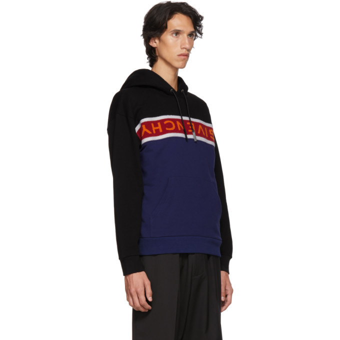 Givenchy Black and Blue Upside Down Logo Hoodie Givenchy