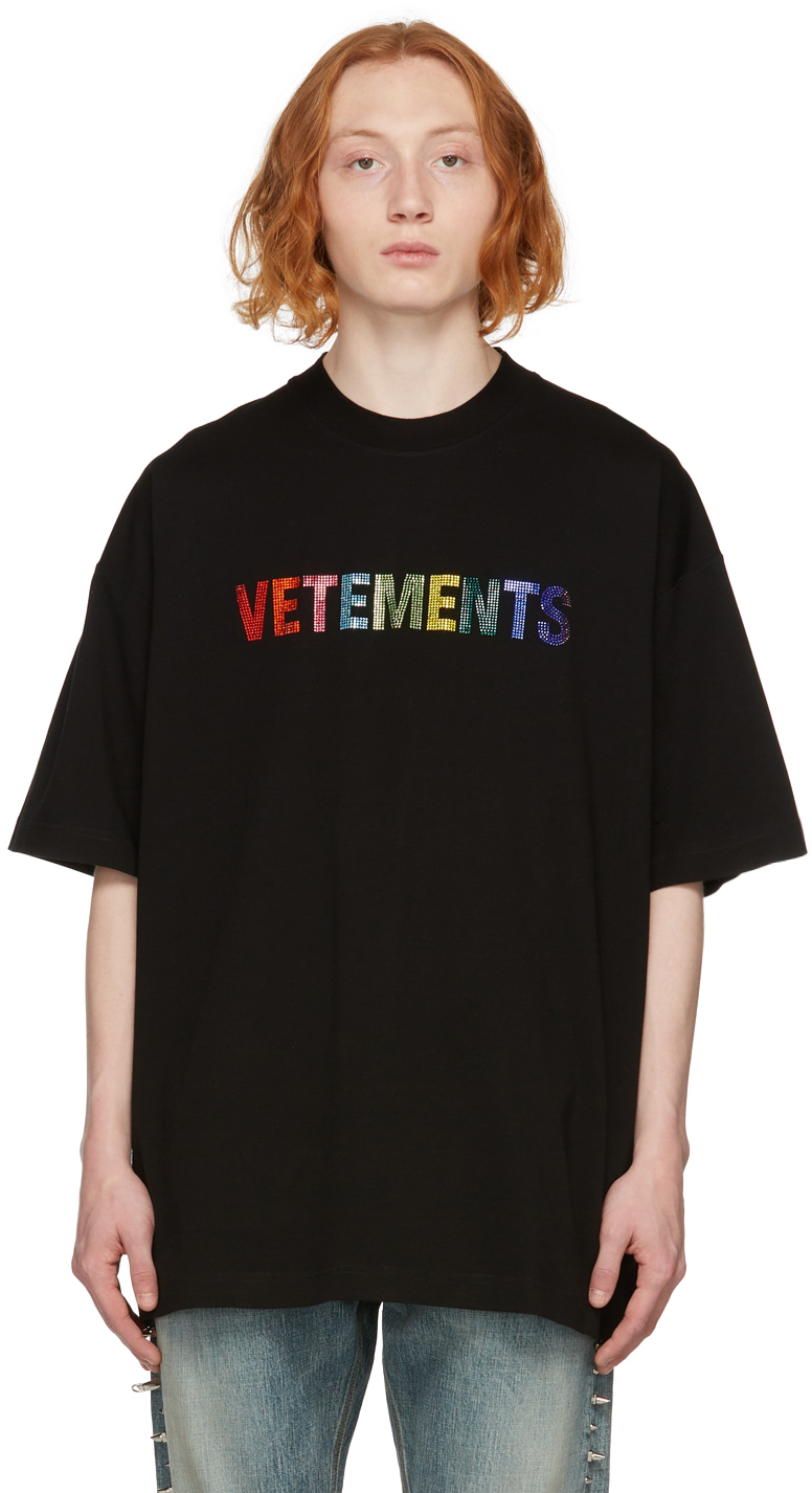 Photo: VETEMENTS Black & Multicolor Crystal Logo T-Shirt