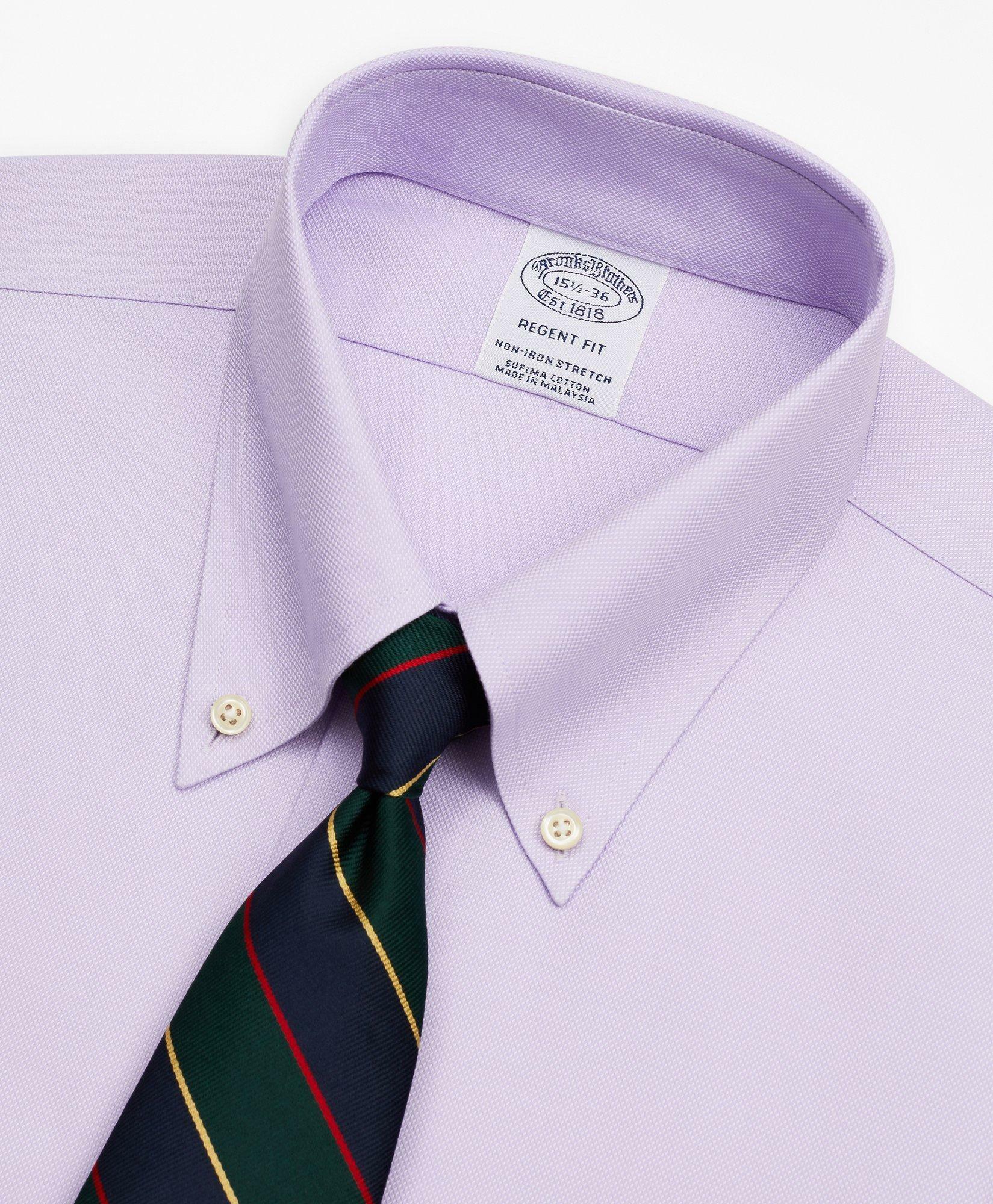 Brooks Brothers Men's Stretch Regent Regular-Fit Dress Shirt, Non-Iron Royal Oxford Button-Down Collar | Lavender