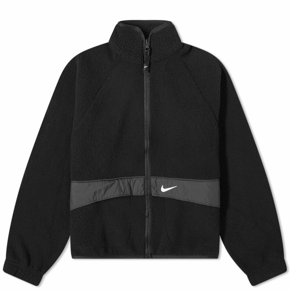 Nike Women's Sherpa Fleece Jacket In Black White Nike