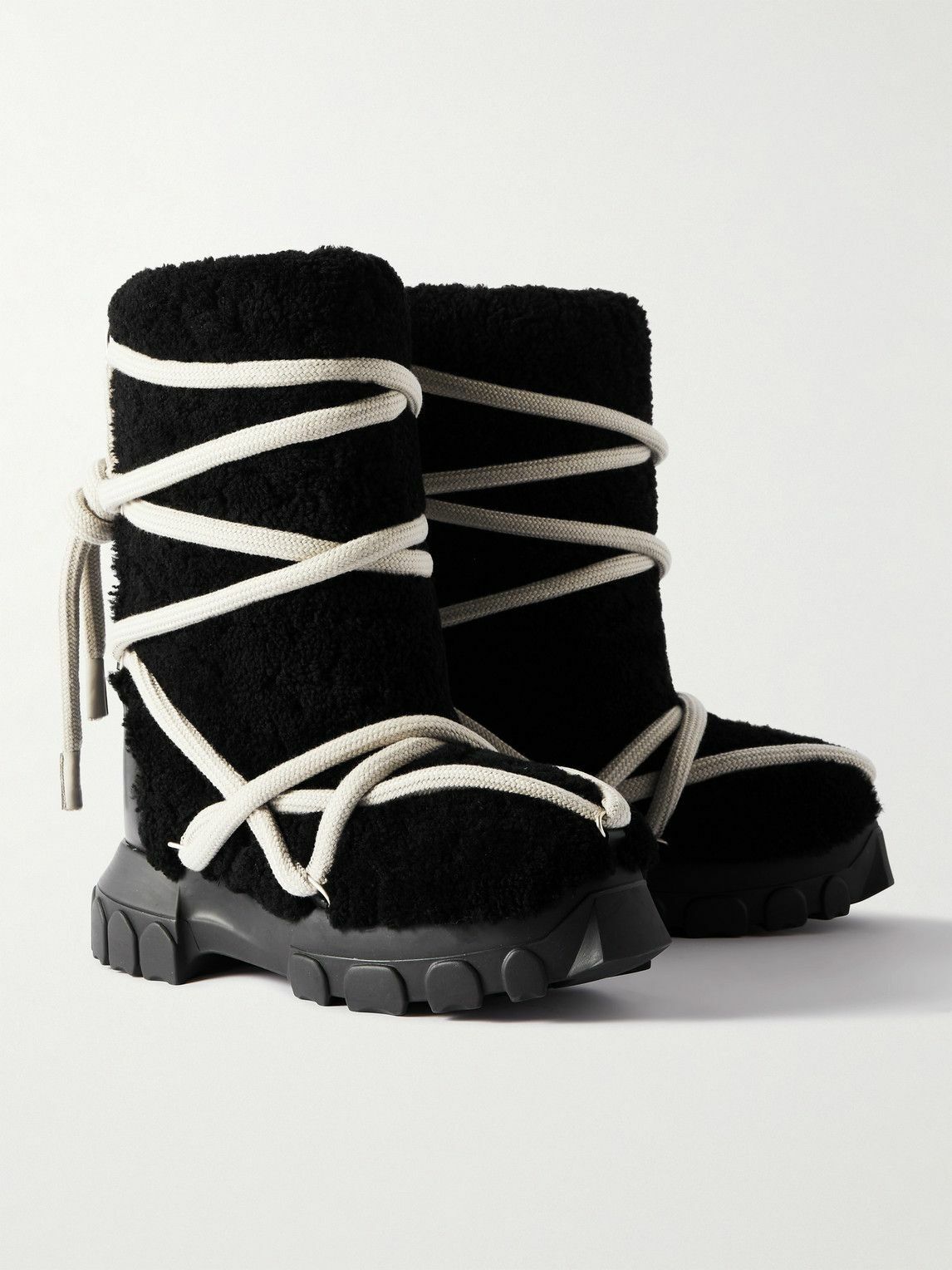 Rick Owens - Leather-Trimmed Shearling Boots - Black