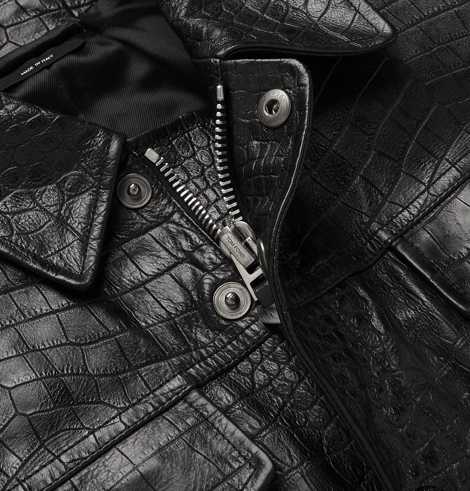 TOM FORD - Slim-Fit Croc-Effect Leather Trucker Jacket - Black TOM FORD