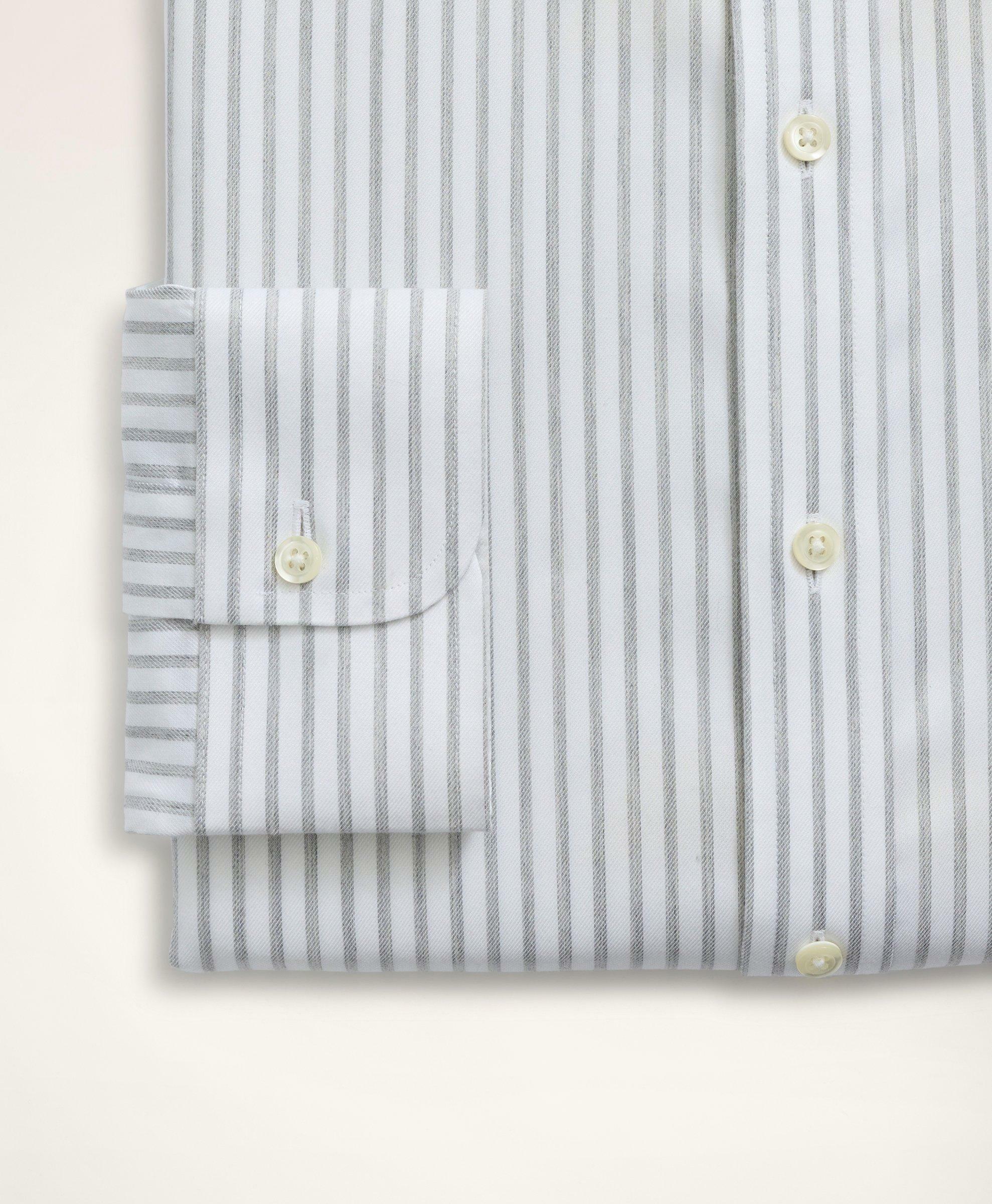 Brooks Brothers Men's Stretch Milano Slim-Fit Dress Shirt, Non-Iron Twill Stripe Ainsley Collar | Grey