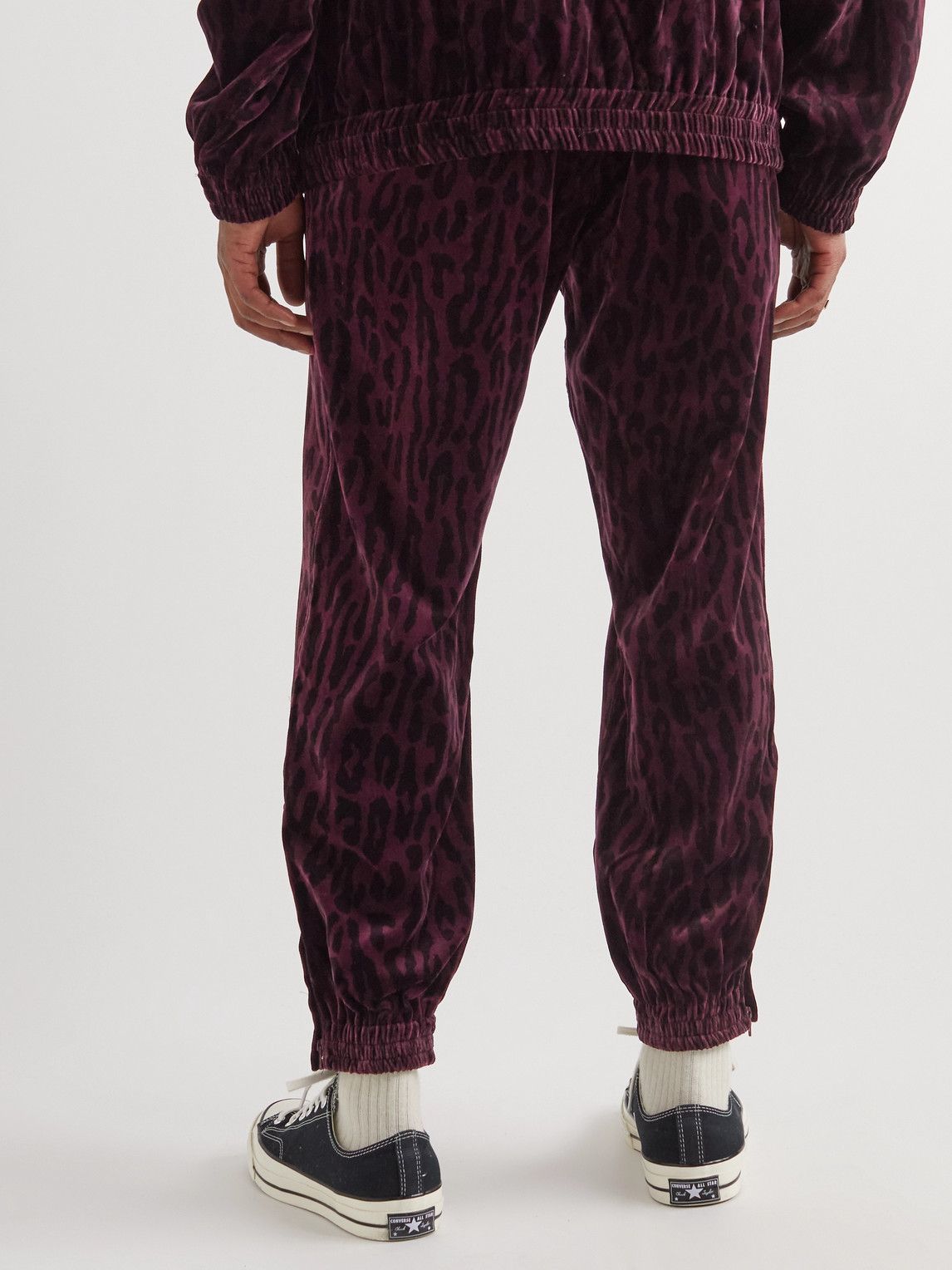 Wacko Maria - Tapered Logo-Embroidered Leopard-Print Cotton-Velvet