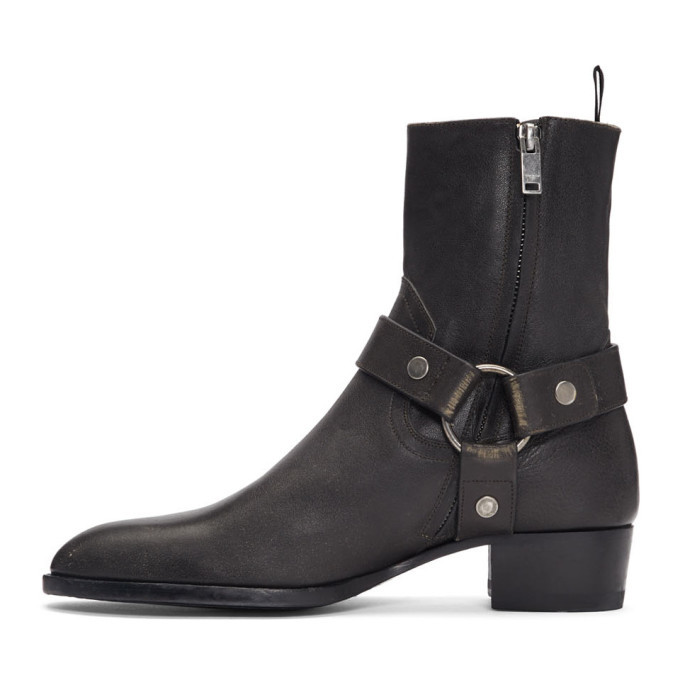 Saint Laurent Grey Stone-Washed Wyatt Harness Boots Saint Laurent