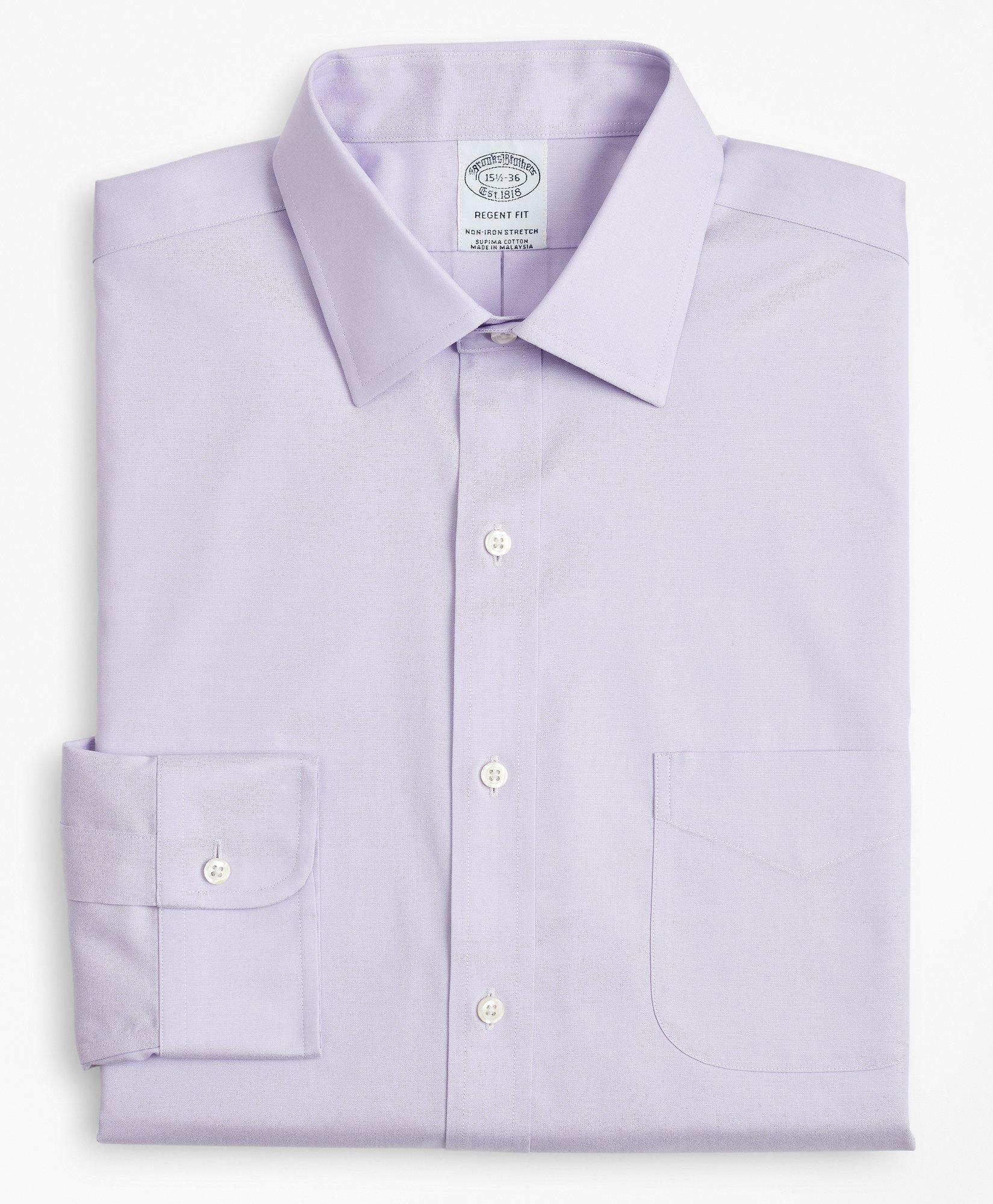 Brooks Brothers Men's Stretch Regent Regular-Fit Dress Shirt, Non-Iron Pinpoint Ainsley Collar | Lavender