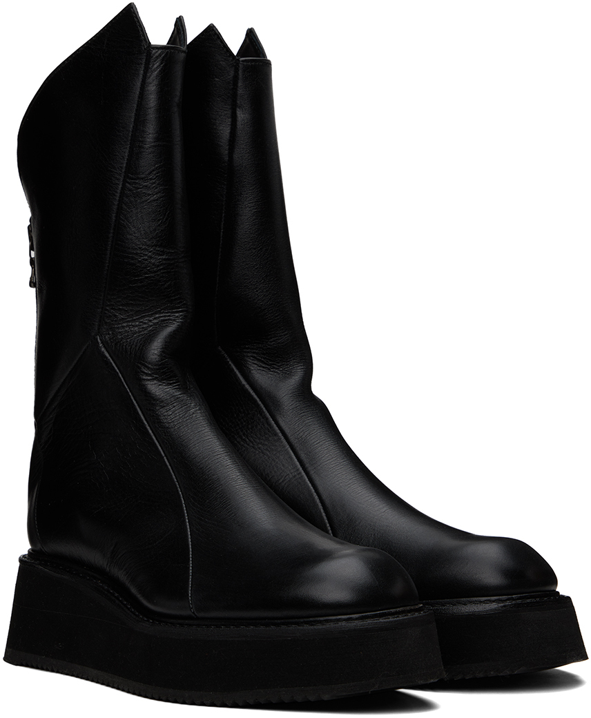 black leather zip up boots