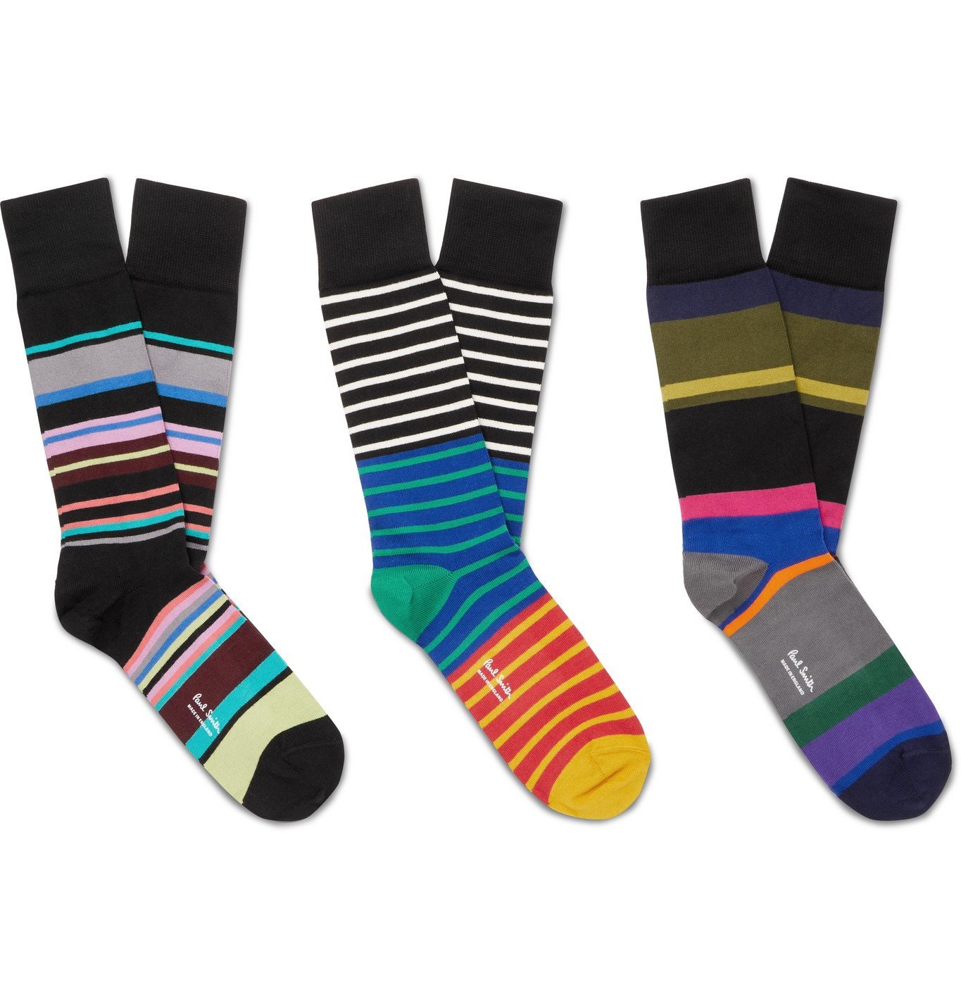 PAUL SMITH - Three-Pack Striped Stretch-Cotton Blend Socks - Multi Paul ...