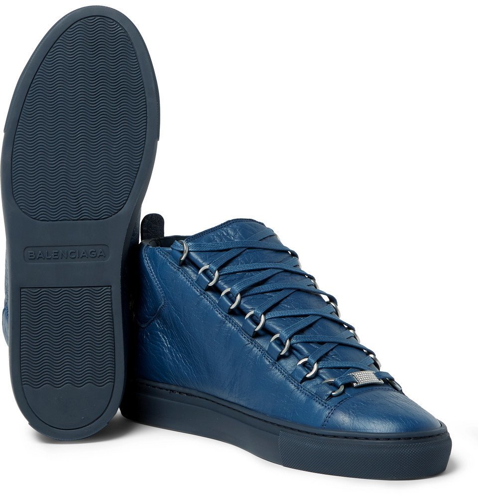 Balenciaga - Arena Creased-Leather High-Top Sneakers - Men - Navy ...