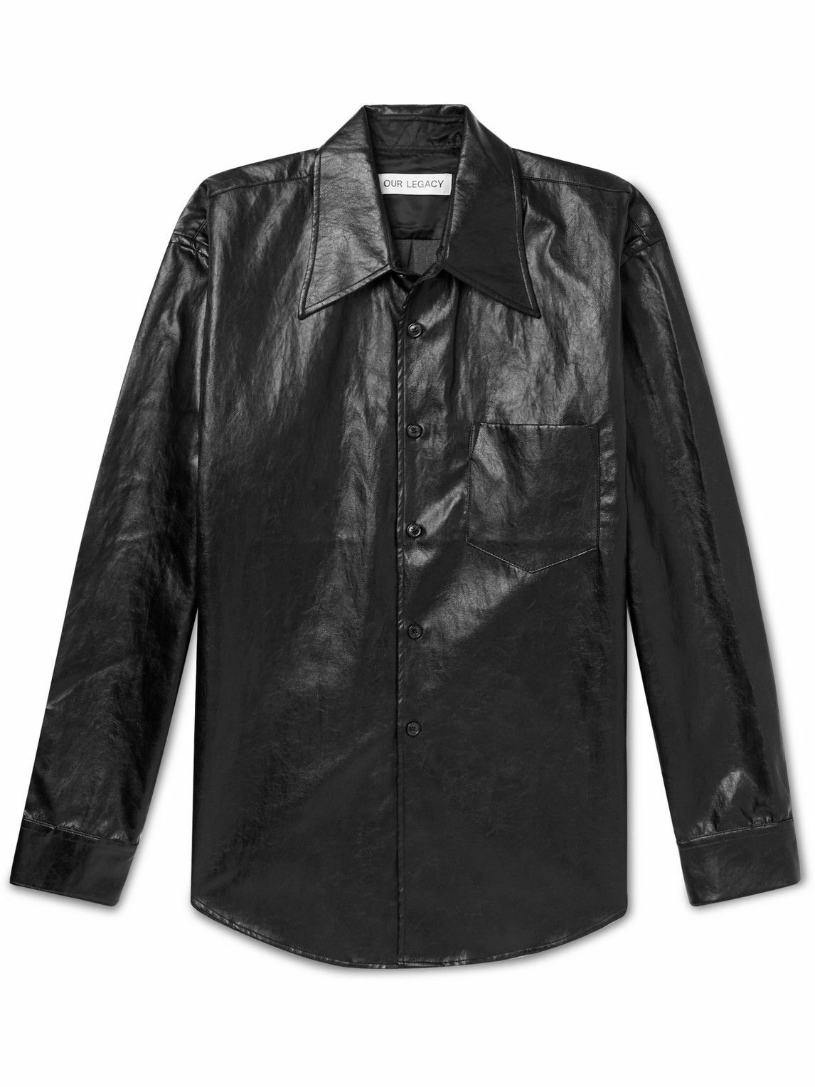 Photo: Our Legacy - Coco 70s Crinkled Faux Leather Shirt - Black