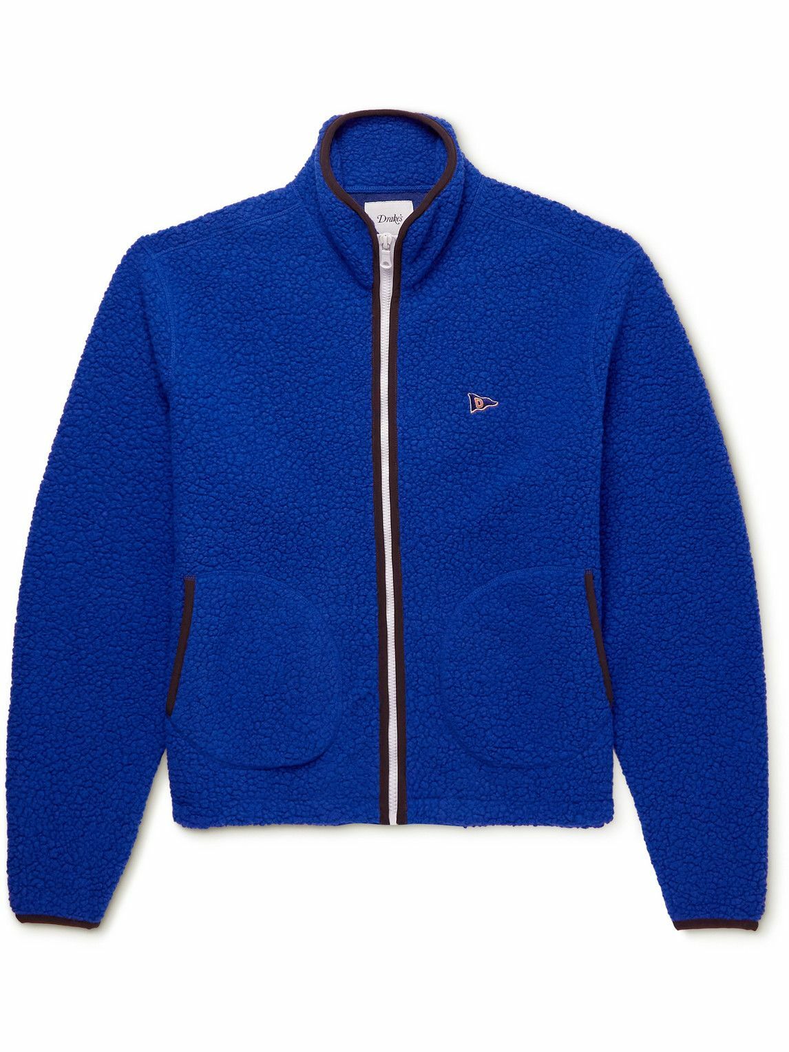Drake's - Logo-Embroidered Wool-Blend Fleece Jacket - Blue Drake's
