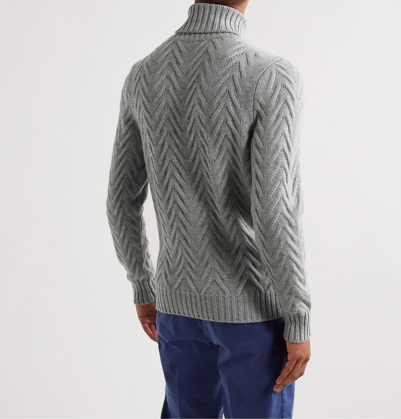 Kiton Slim Fit Cable Knit Cashmere Rollneck Sweater Gray Kiton