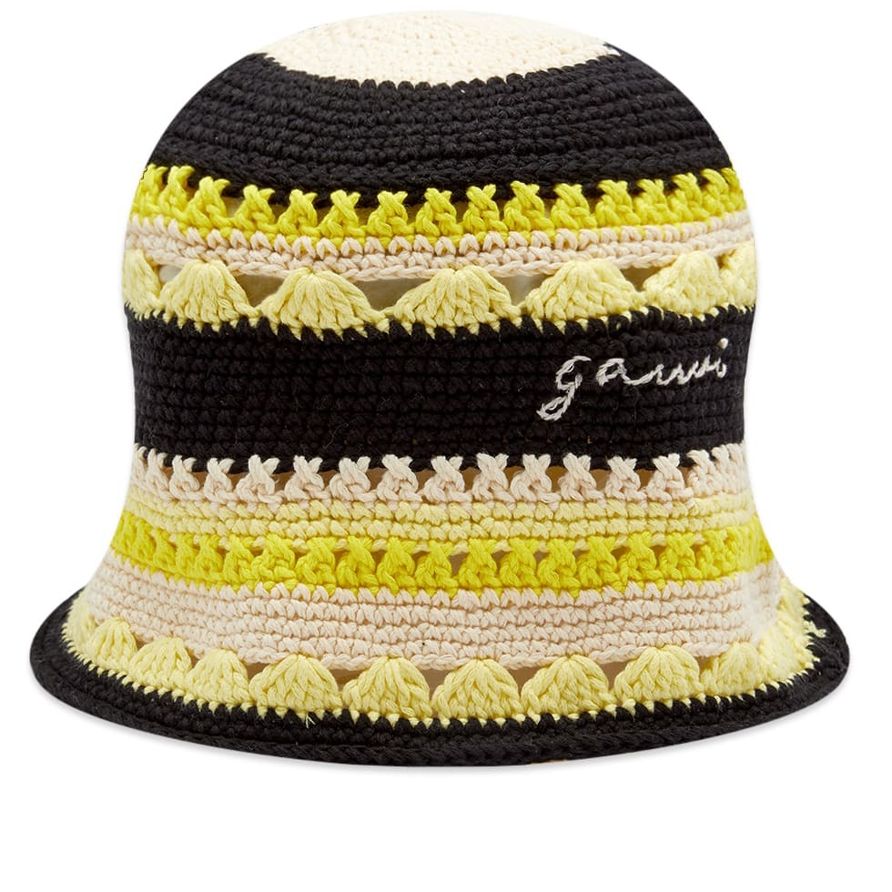 GANNI Women's Logo Cotton Crochet Bucket Hat in Golden Kiwi GANNI