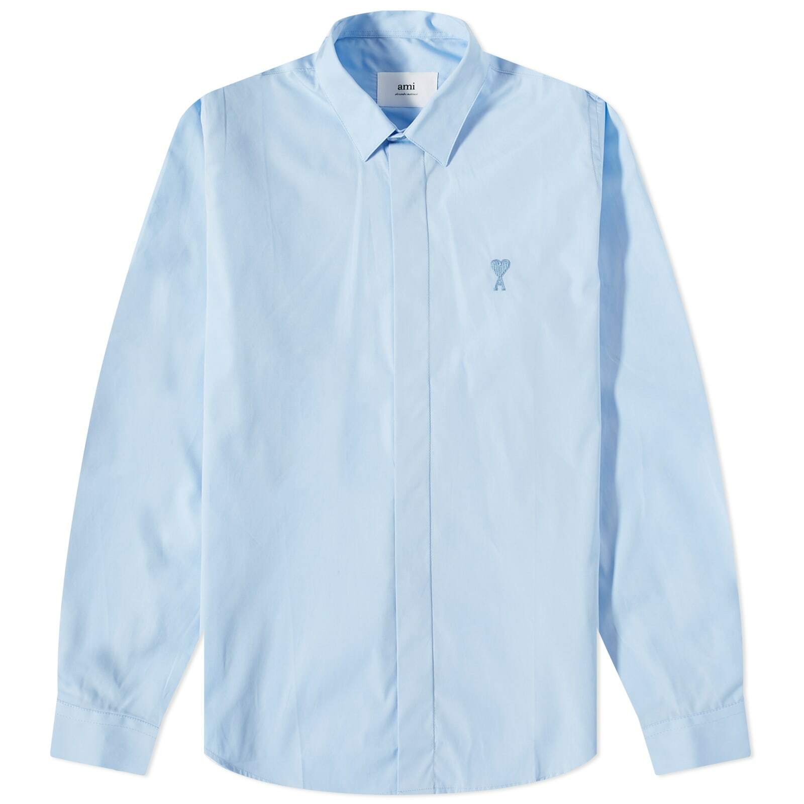 AMI Men's Tonal Heart Button Down Shirt in Sky Blue AMI