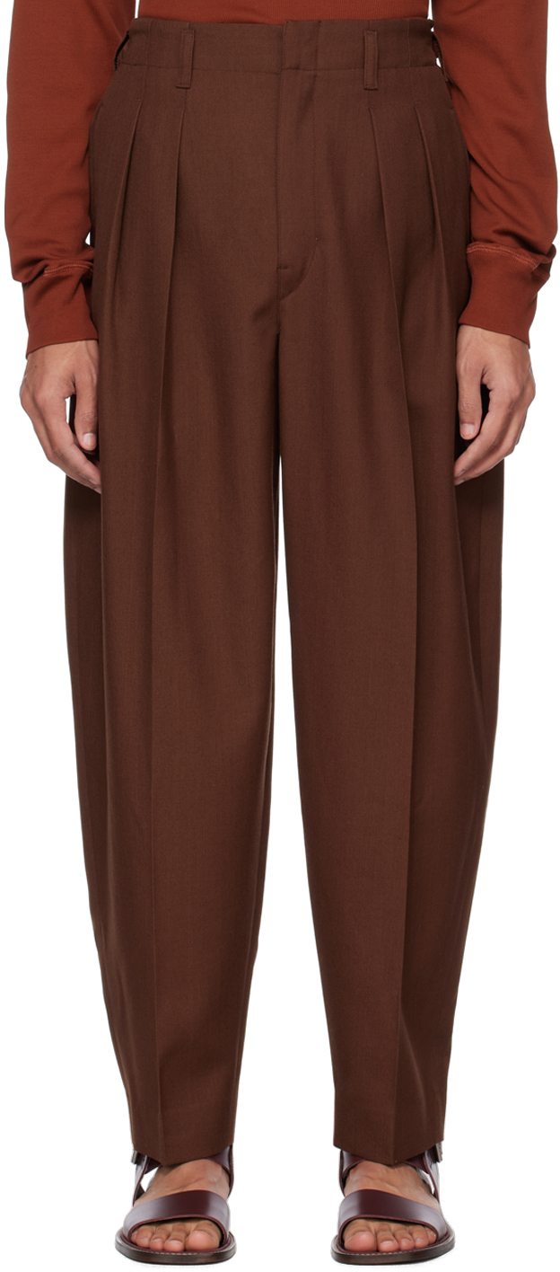 LEMAIRE Brown Pleated Tapered Trousers Lemaire