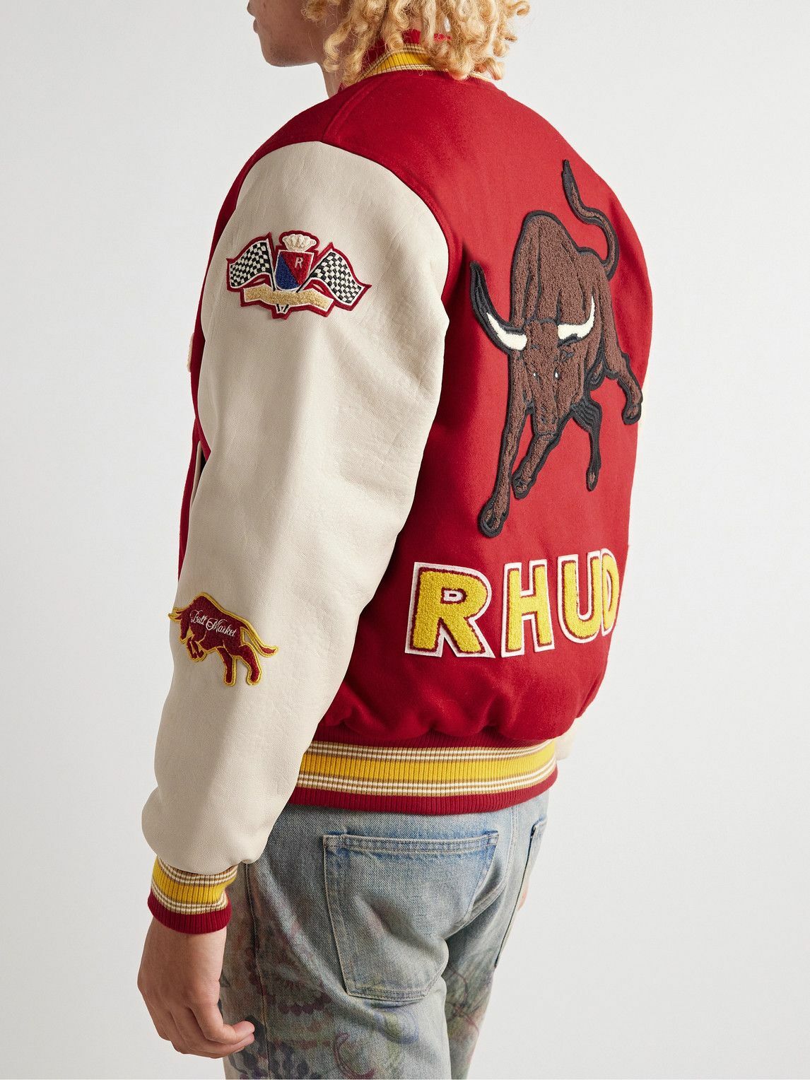 Rhude - Embellished Leather-Trimmed Wool-Blend Felt Varsity Jacket ...