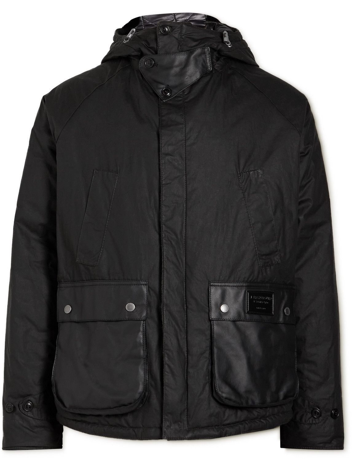 Barbour Gold Standard - Soay Padded Leather-Trimmed Waxed-Cotton Hooded Jacket - Black