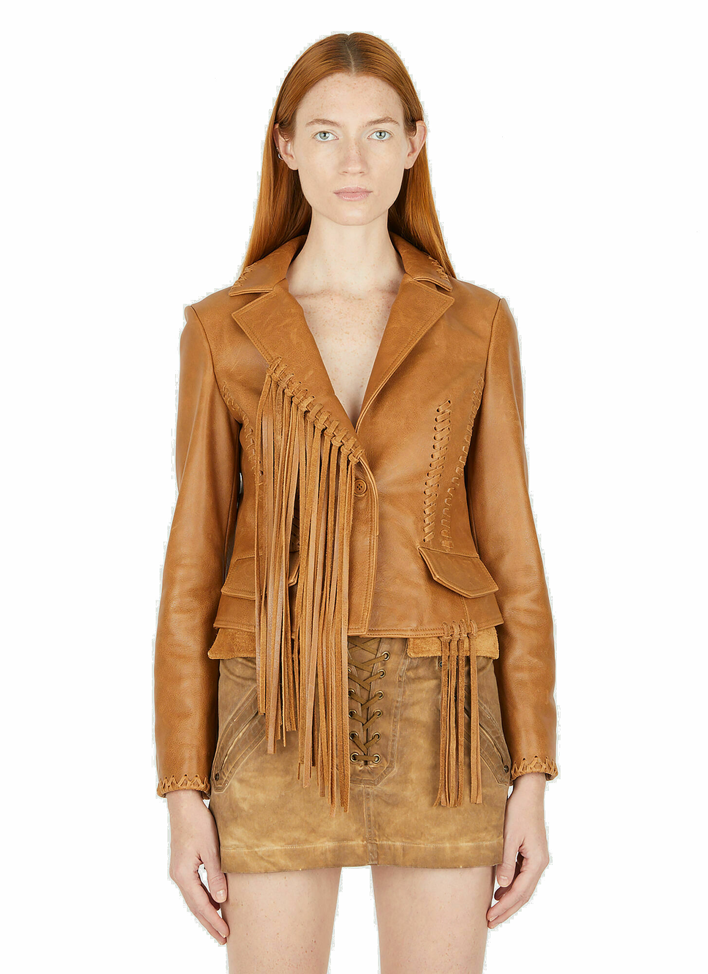 Photo: Fringed Leather Jacket in Brown