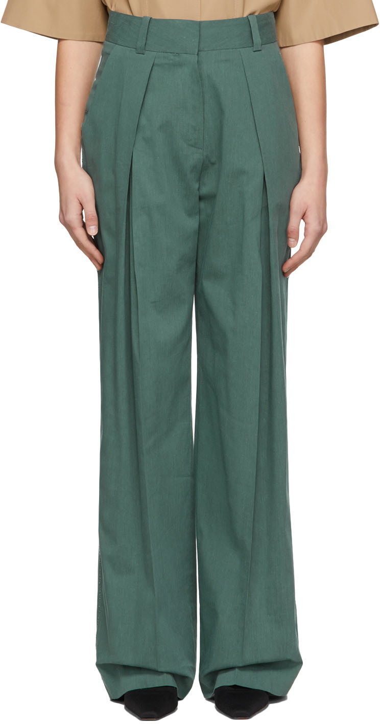 LOW CLASSIC Green Linen Trousers Low Classic