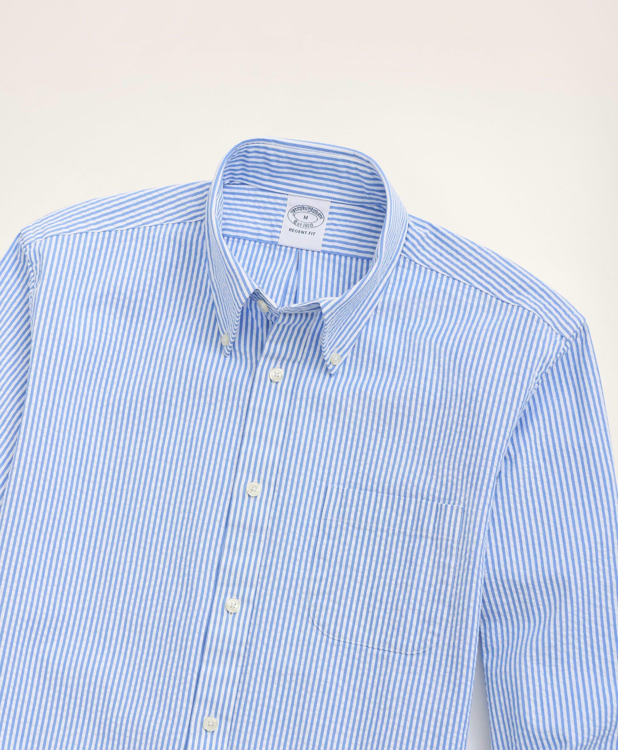 Brooks Brothers Men's Regent Regular-Fit Sport Shirt, Seersucker Stripe | Blue
