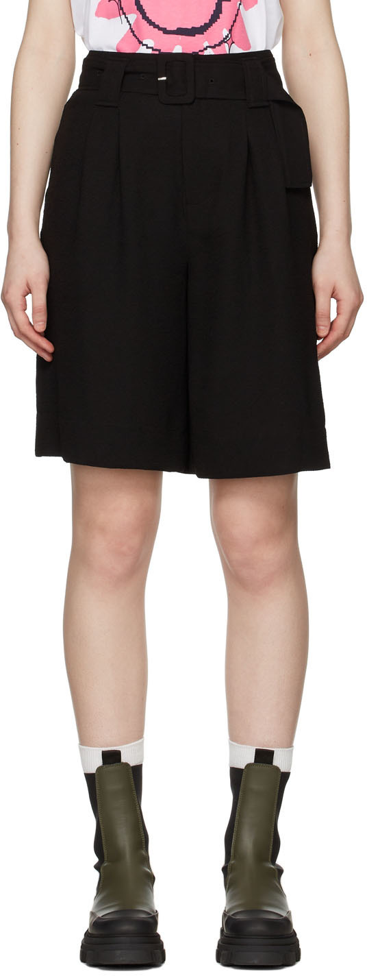 GANNI Black Recycled Polyester Shorts GANNI