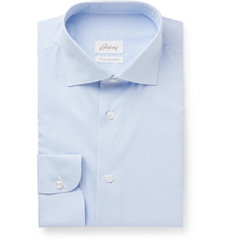 Brioni - Light-Blue Slim-Fit Checked Cotton Shirt - Blue Brioni