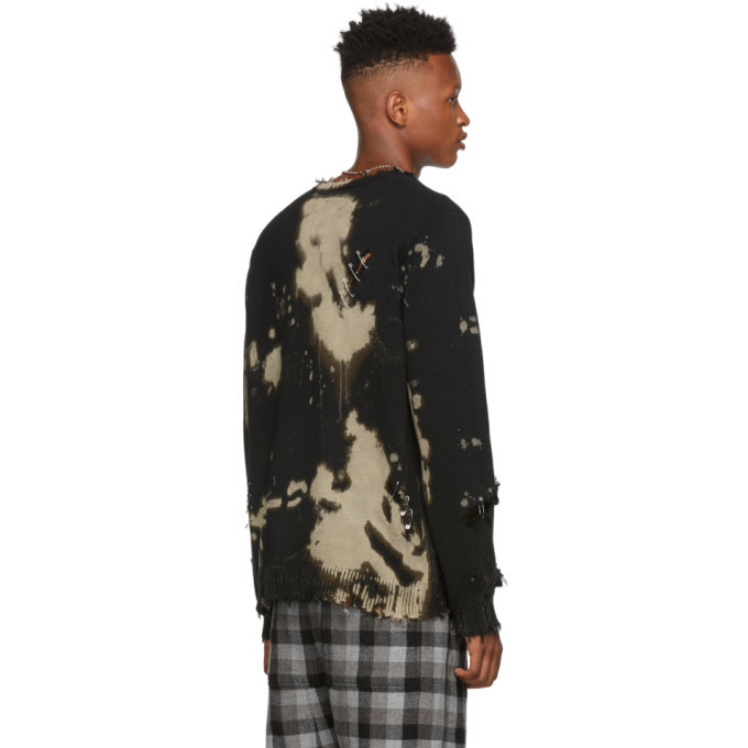 R13 Black Bleached Distressed Crewneck 