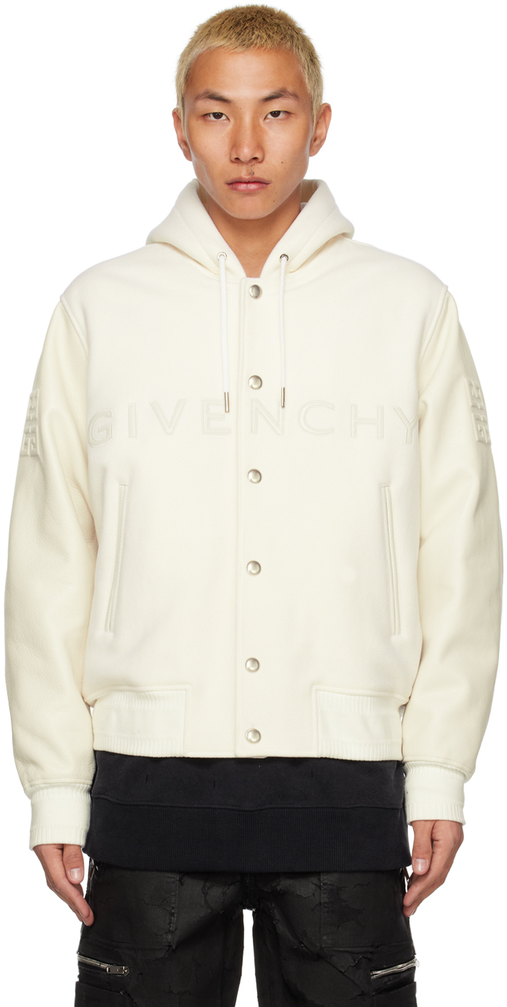 Photo: Givenchy White Hooded Varsity Bomber Jacket