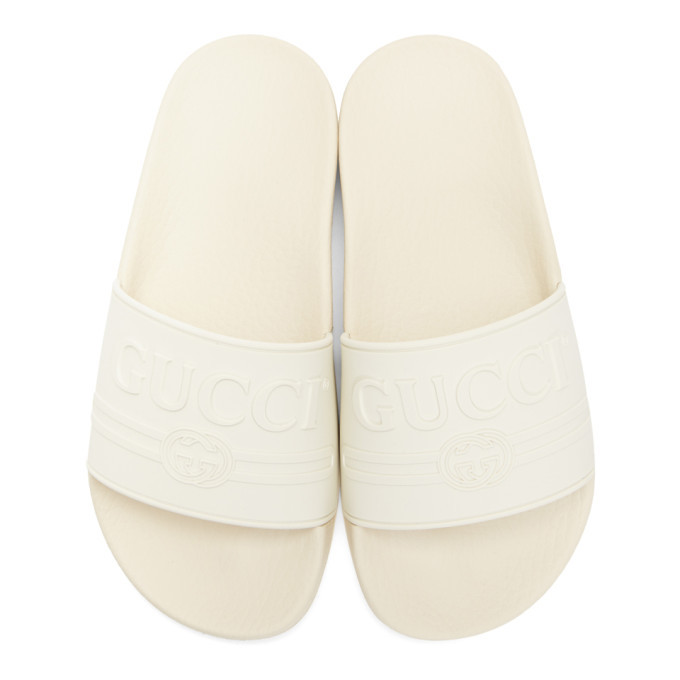 Gucci White Pursuit Pool Slides Gucci