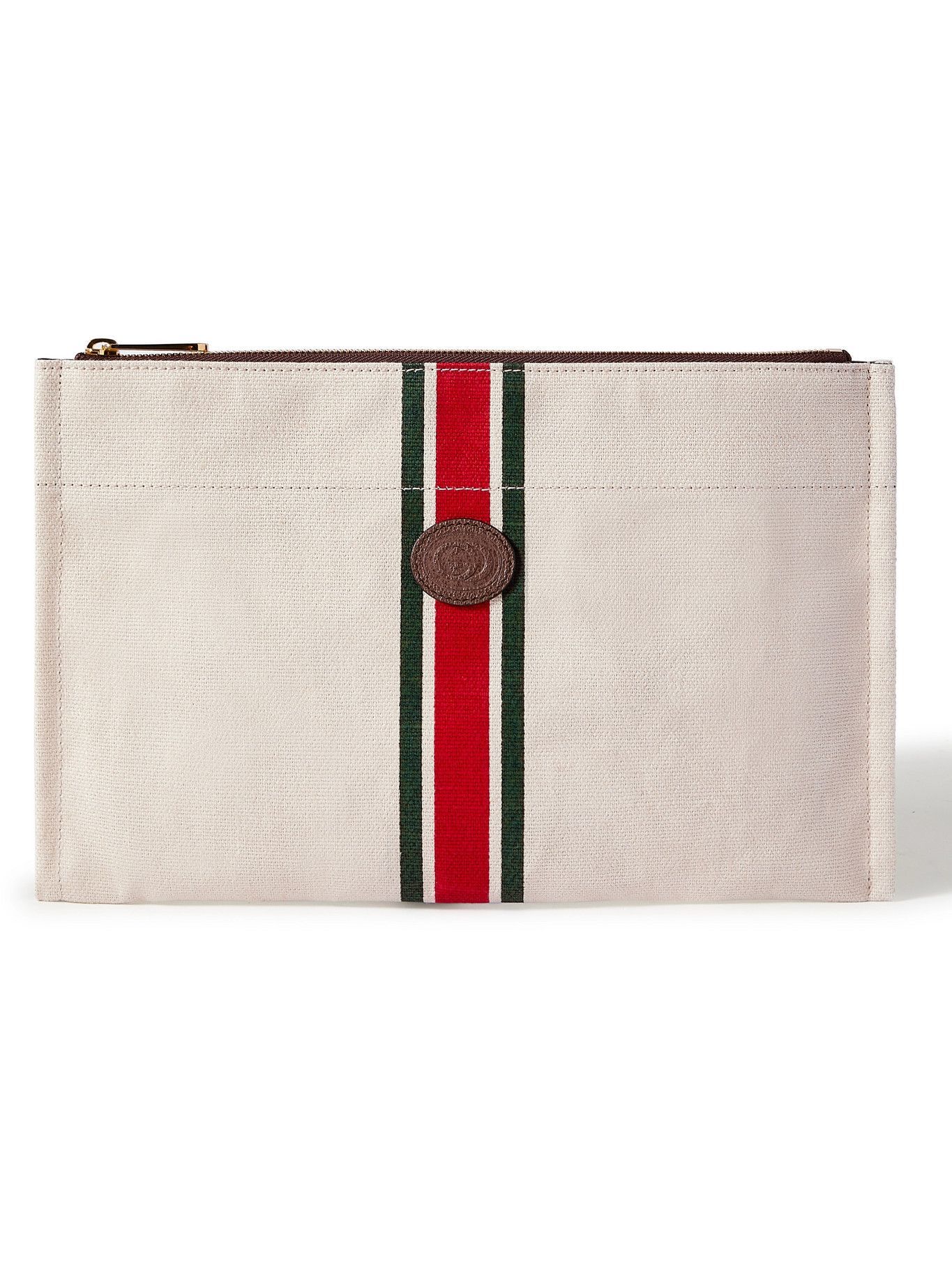 GUCCI - Leather-Trimmed Striped Canvas Pouch Gucci