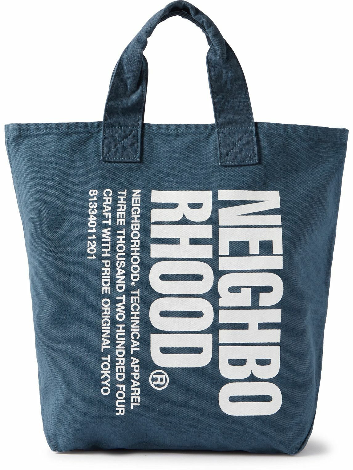 Neighborhood - Logo-Print Garment-Dyed Cotton-Canvas Tote Bag - Blue ...