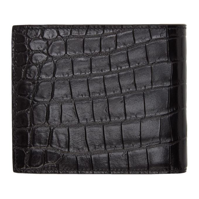 Saint Laurent Black Croc-Embossed Tiny Monogramme East/West Wallet ...