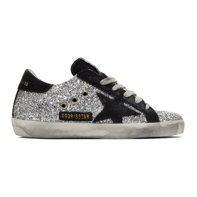 silver and black golden goose