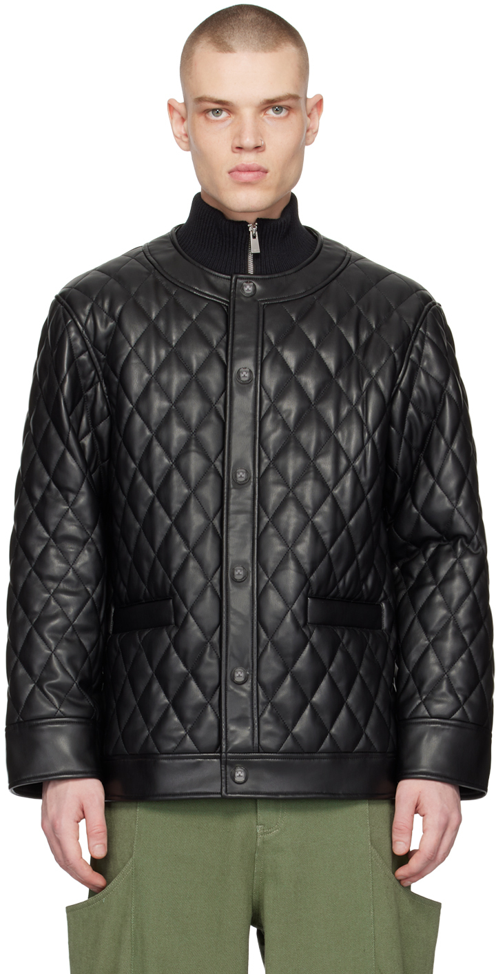CALVINLUO Black Padded Faux-Leather Jacket CALVINLUO