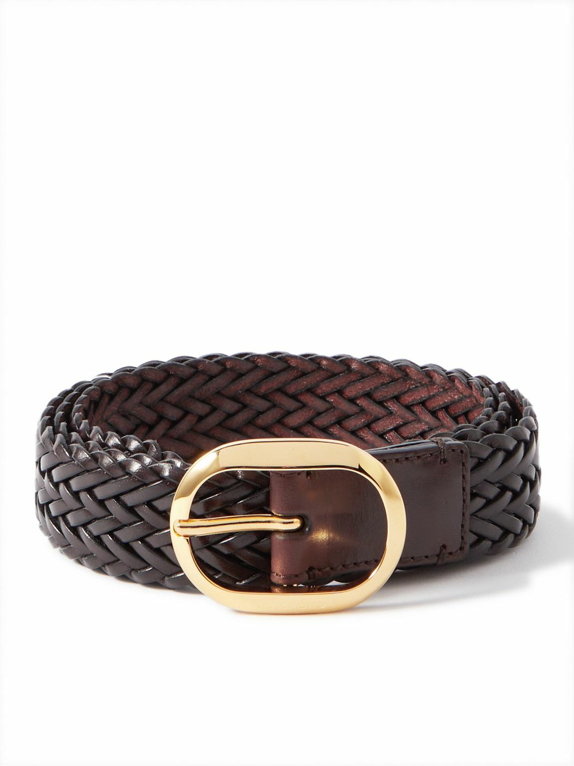 TOM FORD - 3cm Woven Leather Belt - Brown TOM FORD