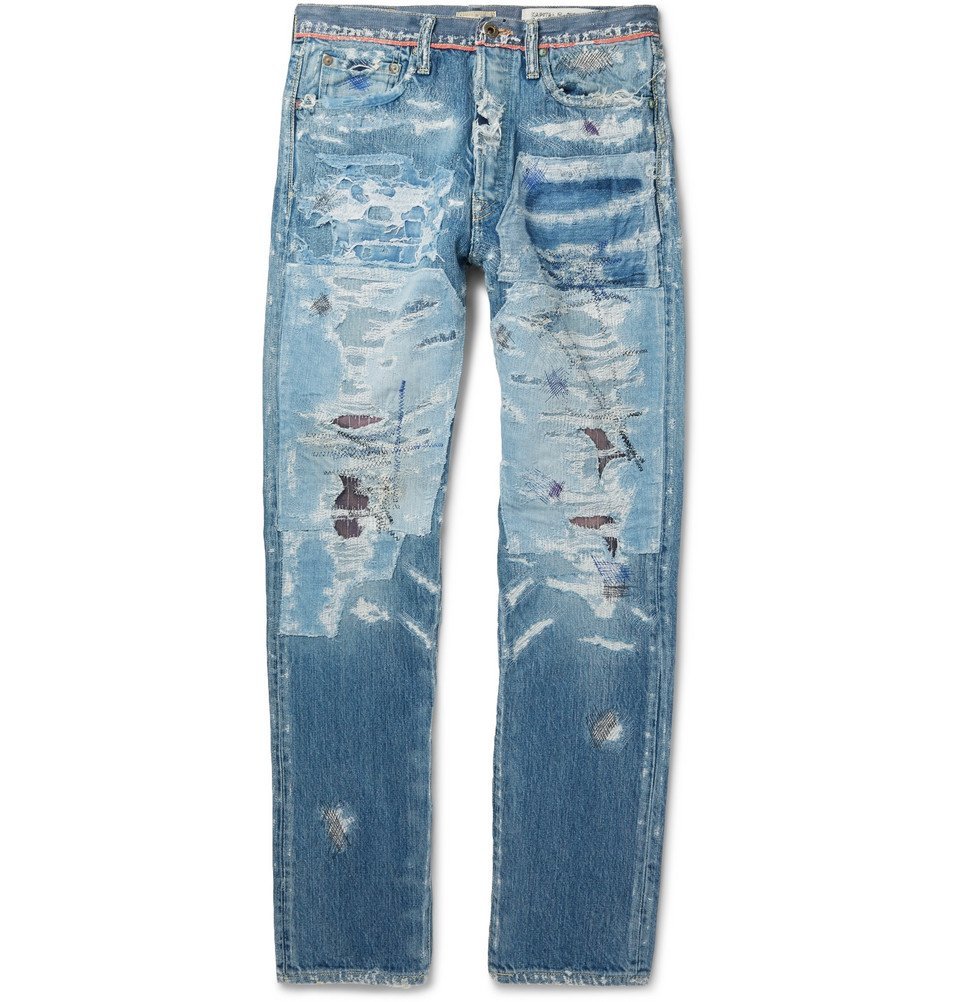 KAPITAL - Slim-Fit Distressed Denim Jeans - Men - Indigo KAPITAL