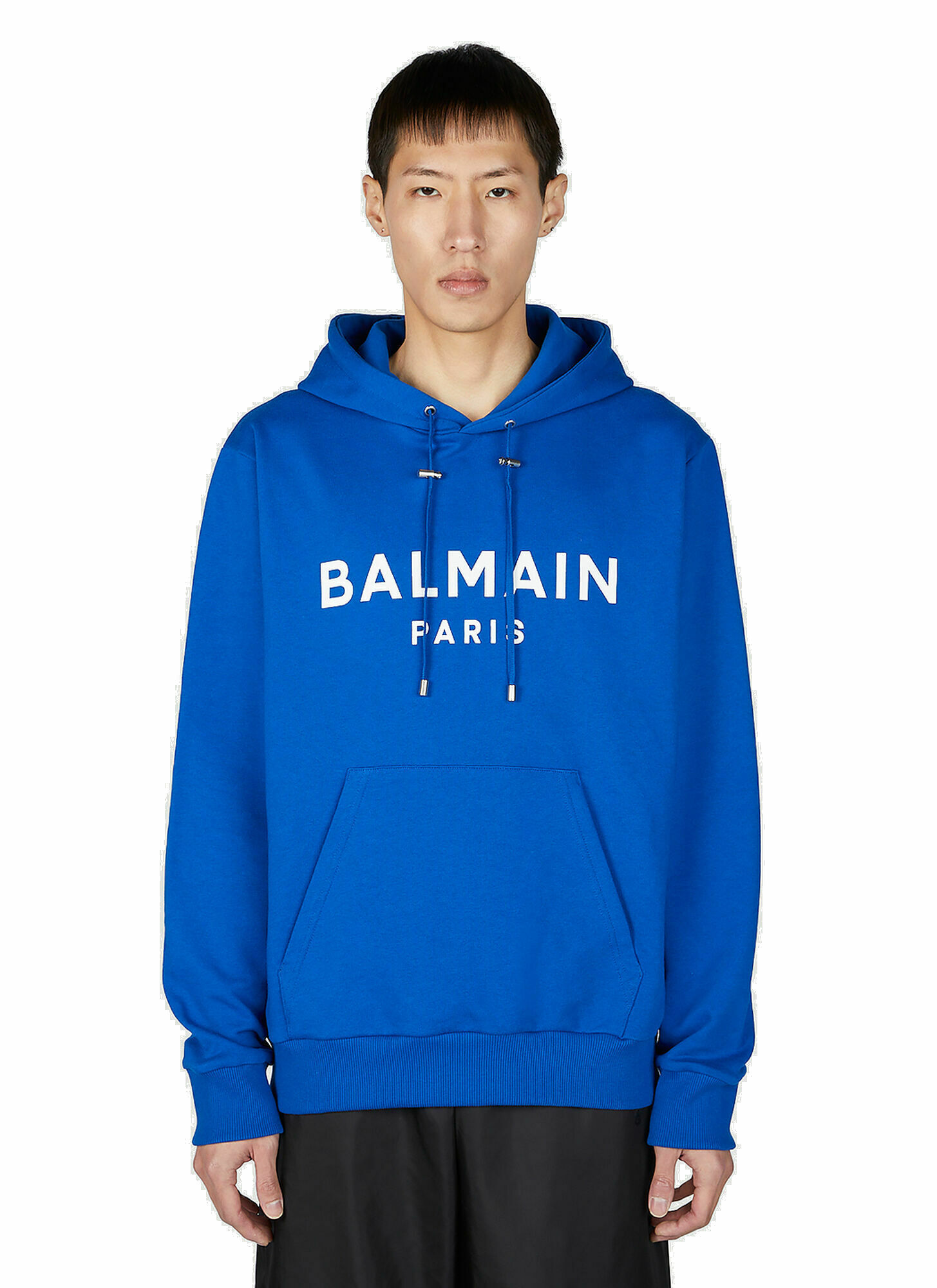 Balmain - Logo Print Hooded Sweatshirt in Blue Balmain